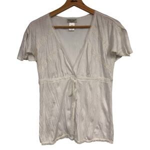 VTG Guess Jeans Lace Trim Y2K Babydoll Short Sleeve Top SZ SMALL White EUC